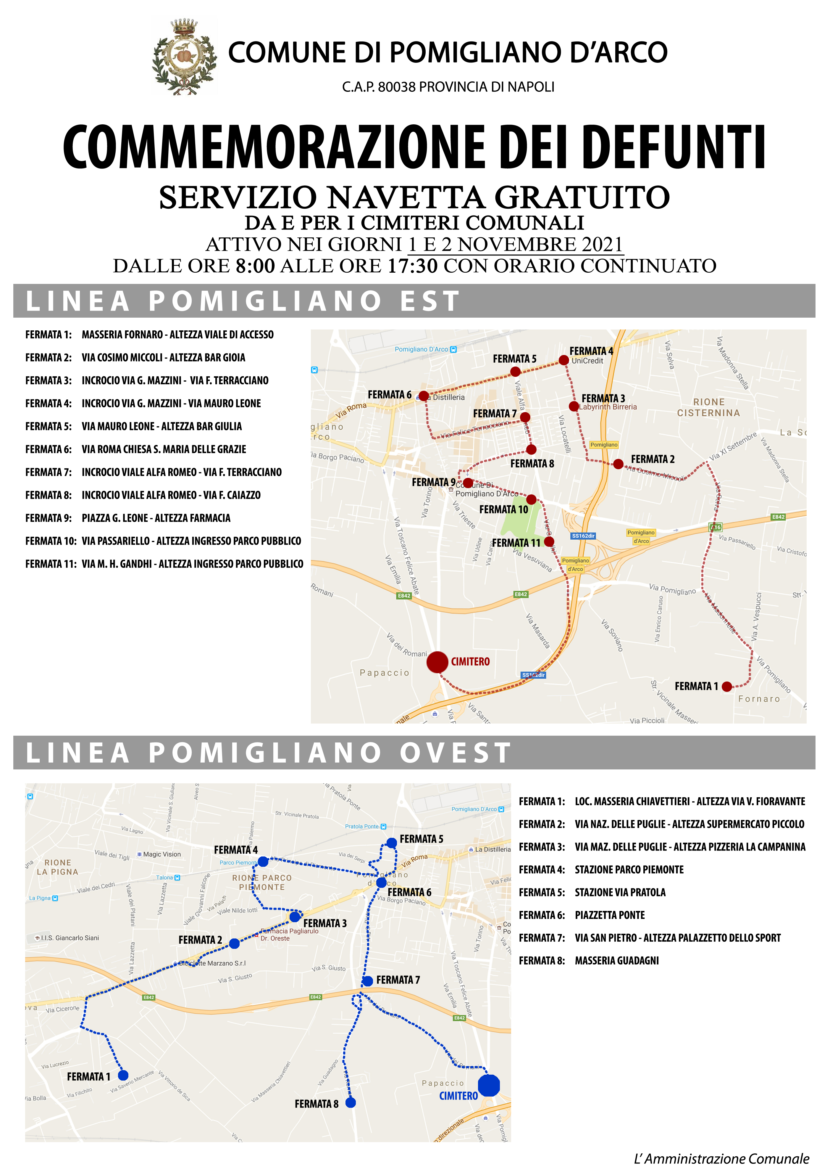 Manifesto trasporti Commemorazione Defunti 2021