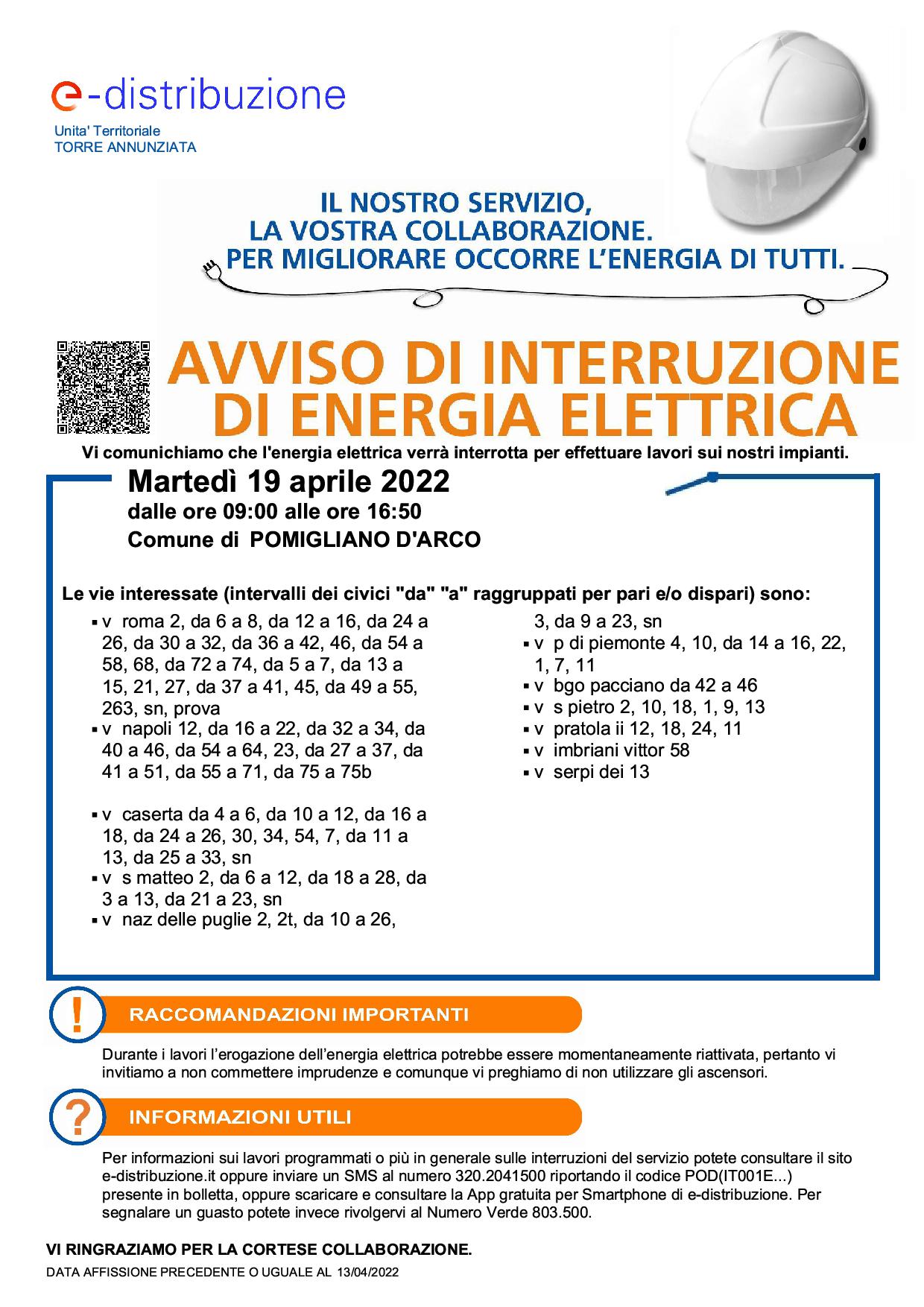 Avviso interruzione di energia elettrica 19.04.2022 1
